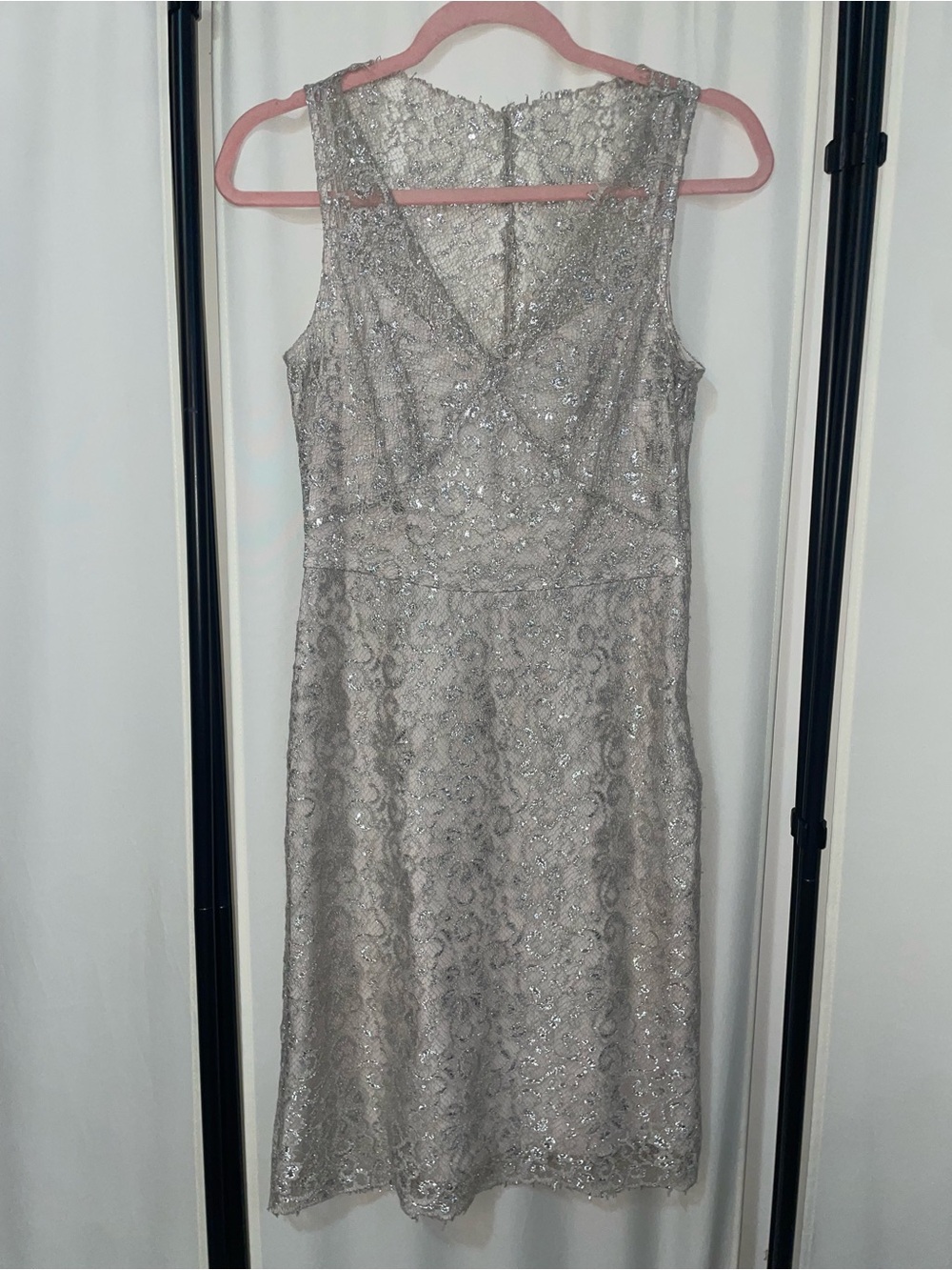 Boston Proper Silver Lace-Overlay Midi Dress